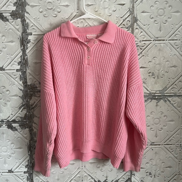 Vintage Sweaters - Vintage 80s Pink knit collared sweater